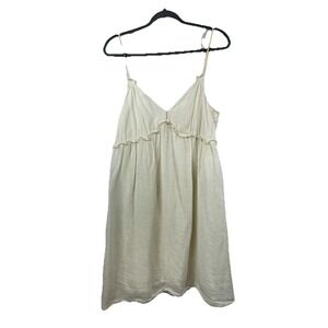 Studio M Linen Blend Babydoll Dress Cream Boho Cottagecore Lettuce Edge Mini M